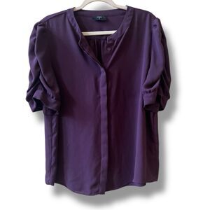 T Tahari Pleated Blouse Sz L/XL Purple Hidden Buttons Pleated